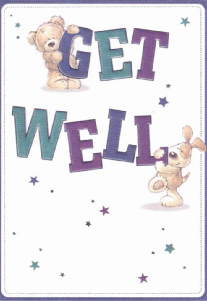 A beautifully illustrated get well card echoes the spirit of encouragement found throughout Bracknell, making it perfect for sending a heartfelt message to loved ones. At the centre, a cheerful brown bear and a floppy-eared puppy share a moment of playful camaraderie, surrounded by gleaming starbursts as if scattering well wishes across the gentle cream expanse. The confident, oversized letters-rendered in lush purples and aquas-ground the entire scene in a sense of cheerful reassurance, not unlike the supportive atmosphere felt at events in the Lexicon or during walks through the green spaces of Westmorland Park. The tactile textures of the furry bear and velvety-eared puppy seem to invite touch, bridging the gap between visual and emotional comfort. Imagine pairing this card with a carefully arranged bouquet from Flowers Bracknell, each stem chosen to lift a neighbour's spirits, much like every expressive detail here is crafted to comfort and encourage. The airiness and warmth of the artwork create a mood of gentle encouragement suitable for all ages, making it a timeless gesture for anyone recovering at home or in local care across Bracknell's welcoming community.